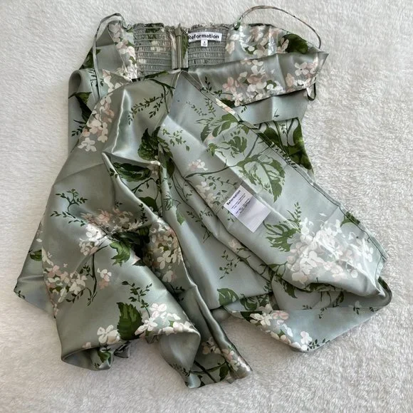 Reformation Frankie Silk Dress in Tea Garden